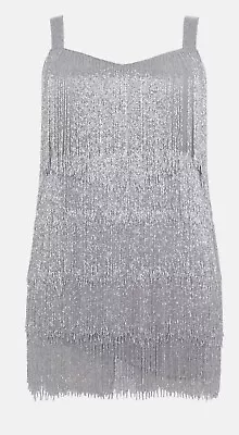 Coast Plus Premium Embellished Fringe Mini Dress Silver Size 18 RRP £219 • £65