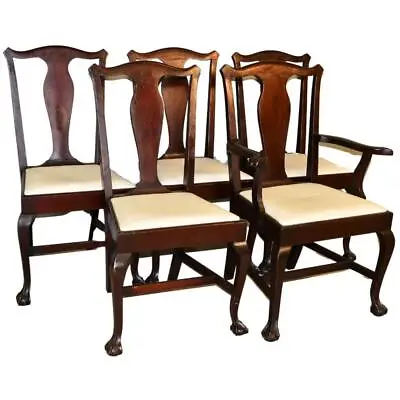 Antique Set Of 5 Mahogany Ball And Claw Dining Chairs #19656A • $850