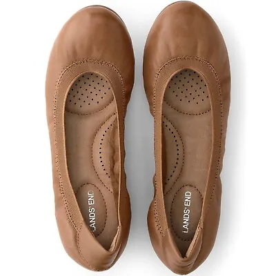 Lands' End Comfort Elastic Ballet Flats - Women's Shoes - Light Cognac Leather • $16.99