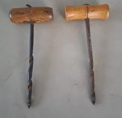 £4.99 • Buy 2 X Vintage Wooden T Handle Auger Bits Borning Tools 