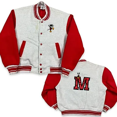 Disney Mickey & Co. Vintage Mouse Gray Red Varsity Baseball Jacket Size Medium • $20.99