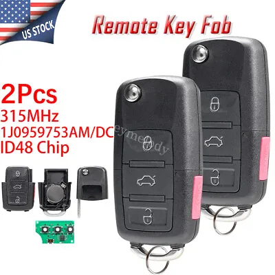 $22.28 • Buy 2 Full Smart Car Key Remote Fob + ID48 Chip For VW Jetta Passat Golf 2002 - 2005
