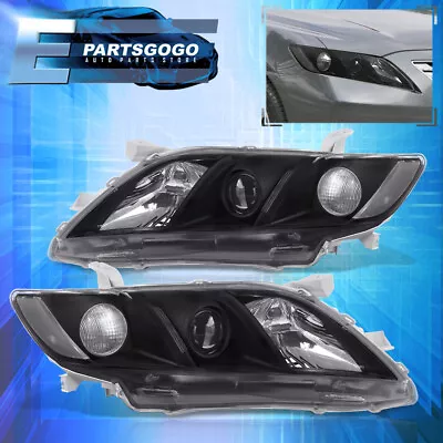 For 07-09 Toyota Camry Projector Headlights Headlamps Left+Right Set Black Clear • $66.99