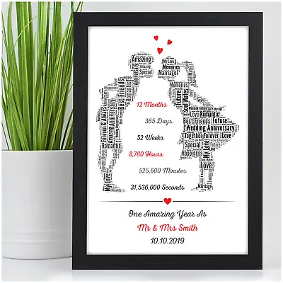1st Wedding Anniversary Gift Personalised One Year As Mr & Mrs Print Present • £13.95