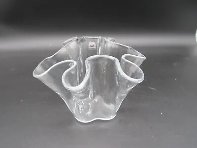 Muurla Finland Art Glass Handkerchief Top Vase Clear • $35