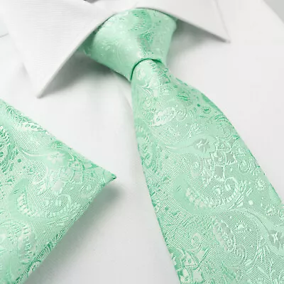 Jacquard Paisley Mens Woven Silk Pocket Hanky Hankie & Tie SET F Wedding Prom UK • £11.11