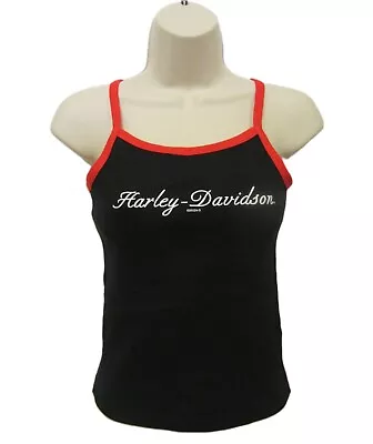 Harley Davidson Ladies Amid Script Red Trim String Built In Bra Tank Top[new] • $14.99