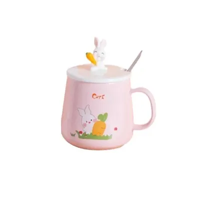 Beautiful Pink Mug With Lid & Spoon Rabbit Mug Coffee Mug  Girly Mug Present • £9
