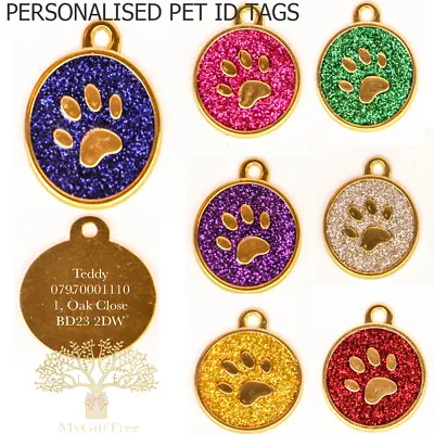 £2.99 • Buy Round Colour Paw Dog Cat ID Name Tag Personalised Pet Identity Disc Christmas