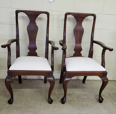 Pair Craftique Chairs Arm Queen Anne Mahogany  • $650