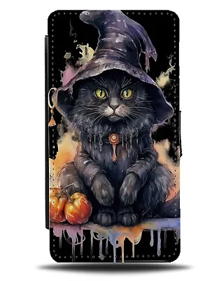 Black Witches Cat Flip Wallet Case Cats Witch Fancy Dress Outfit Hat Kitten CW10 • £19.99