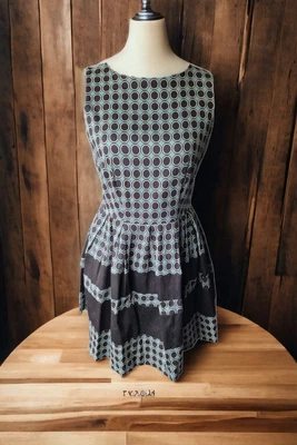 £8.99 • Buy Closet Teal Green Black Geometric Print Sleevless Flared Dress 60s Style 14 