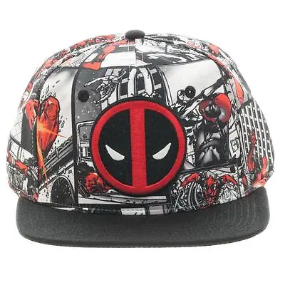 Marvel Comics Deadpool Logo Sublimated All Over Print Snapback Hat Cap White Blk • $13.95