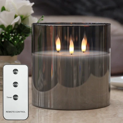 £19.99 • Buy Authentic Flame 3 Wick LED Smoked Glass Remote Control Wax Flickering Candle