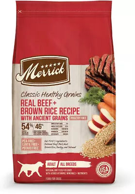 Merrick Classic Healthy Grains Real Beef + Brown Rice Adult Dry Dog Food 25lb • $48.49