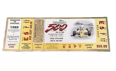 1989 Indy 500 Race Participant Unused Ticket IMS Indianapolis Speedway Racing • $37.49