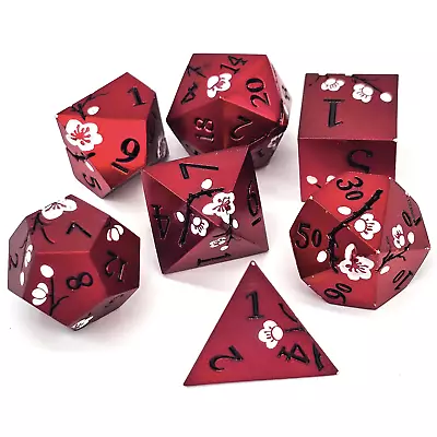 Red & White Plum Blossom Solid Metal DND Dice Set Polyhedral Dungeons Dragons • $19.98