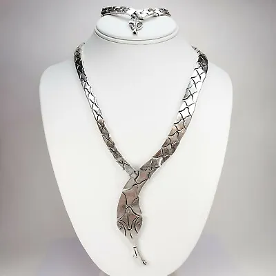 Vintage Signed Articulating Snake Necklace And Bracelet Set Sterling Silver 925 • $994.99