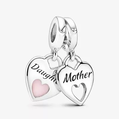 S925 Silver Plated Double Heart Split Dangle Mother And Daughter Charm • £12.95