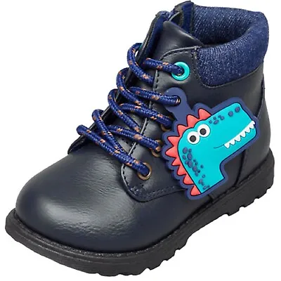 £19.95 • Buy Boys Navy Blue 3d Dino Lace Up Side Zip Ankle Casual Boots Shoes Uk Size 5-12