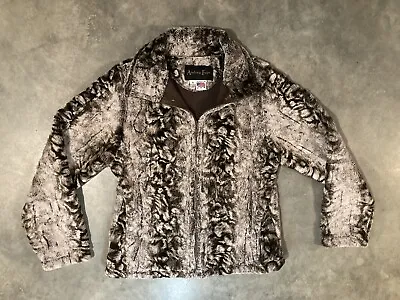 Andrea Faye Women's Small Faux Fur Full Zip Beige Brown Jacket Made In USA VTG • $14.95