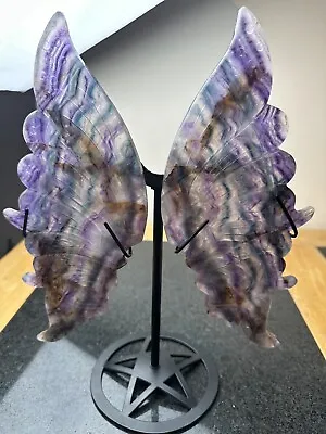 £99.99 • Buy 936g Large Green Purple Rainbow Fluorite Butterfly Wings Crystal Carving