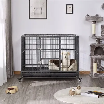 £99.99 • Buy Large Dog Cage Heavy Duty Dog Crate With 2 Doors & Wheels & Tray, Black