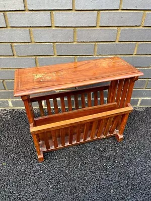 £10 • Buy Vintage Wooden Magazine Rack Holder With Decorative Inlaid Side Table Top