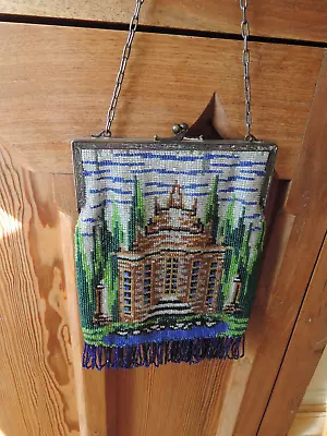 Antique Flapper 1920s Micro Beaded Purse Bag Scenic View Of Castle Germany • $72.99