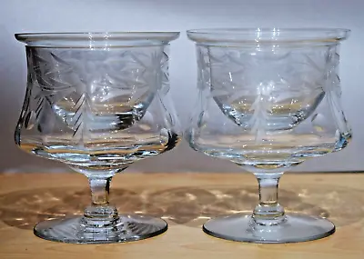 Vintage Etched & Footed Crystal Shrimp Cocktail Glasses With Liners - Set Of 2 • $49.95