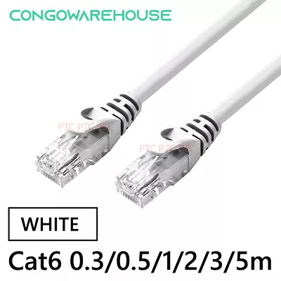 0.3m 0.5m 1m 2m 3m 5m Cat6 White Ethernet LAN Network Patch Cable Leads 1000Mbps • $3.95