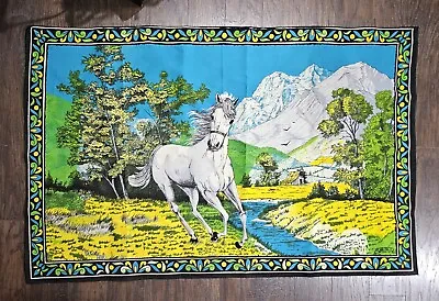 Vtg Ha-Va-Ti Tapestry Cotton Horse Wall Hanging Large 55” X 35” Made In Turkey • $38