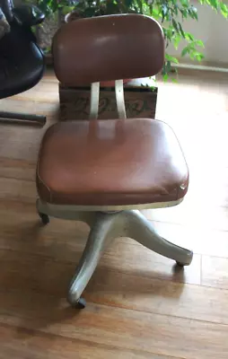 Vintage Mid Century SHAW WALKER Industrial Swivel Rolling Office Brown Chair • $149