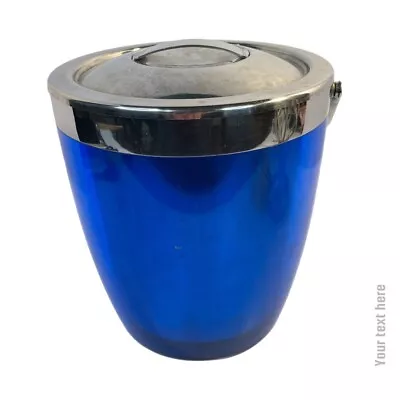 Chrome Ice Bucket Casamoda Blue Retro Acrylic Lucite Stainless 8  With Lid • $11.50