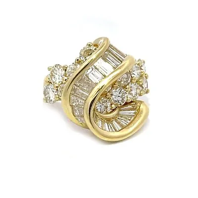 Jose Hess Diamond Ring 4ct 18k Yellow Gold Ribbon Swirl Design • $5399