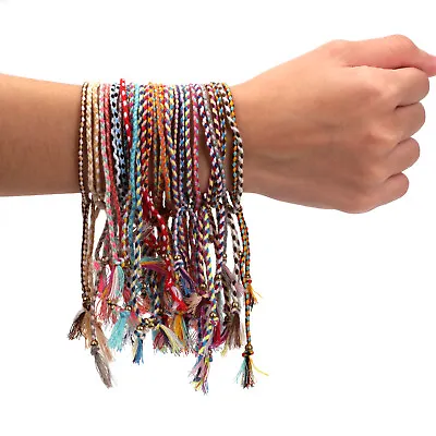 Colorful Friendship Bracelets Handmade Braided Wristbands Adjustable Woven Wrap • £8.91