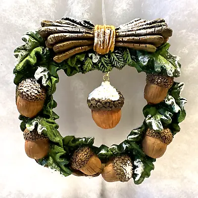 Vintage Holiday Wreath Christmas Ornament Floating Acorn Mica Glitter Snow 3.5  • $11.99