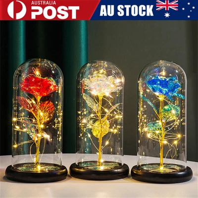 $27.95 • Buy LED Galaxy Rose In Glass Beauty And The Beast Light Dome Valentine's Gifts AU