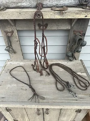 Vintage Horse Tack - Braided Round Leather Western Headstall & Reins • $530