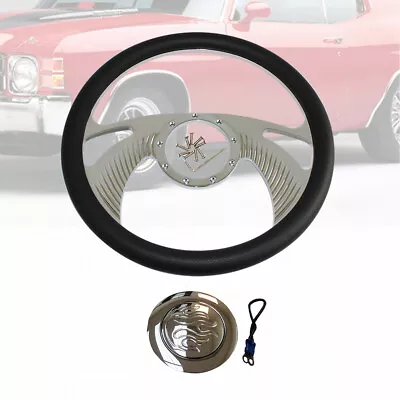 14  Billet Steering Wheel Black Leather Half Wrap 9 Holes W/ Flame Horn Button • $157.88