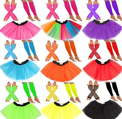 Womens Tutu Skirt Set Neon Legwarmers Gloves 80's Fancy Dress Hen Party 8-22 Uk • £6.49