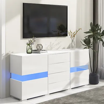 Modern LED Sideboard Display Cabinet With Drawers TV Stand Unit High Gloss ZE • £139.99