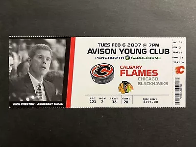 MIKE VERNON JERSEY RETIREMENT NIGHT GAME TICKET CALGARY FLAMES V BLACKHAWKS 2007 • $9.99