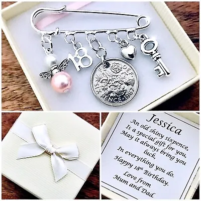 £4.99 • Buy LUCKY SIXPENCE Charm, 18th BIRTHDAY, KEY, ANGEL, PERSONALISED Gift Box