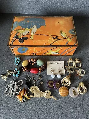 Vintage Tin Box 9 X 8 X 3  Plus Mixed Jewelry Lot • $15