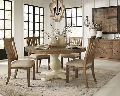 NEW SPECIAL - Cottage Design Rustic Brown Round Dining Table & 4 Chairs Set IC0K • $1663.85