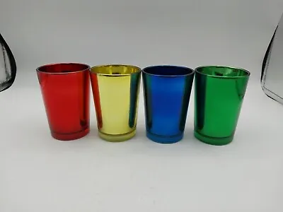 4 Vtg Mercury Glass Juice Cups MCM  Red Green Blue Yellow 4 Oz Shot HTF Retro • $15