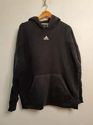 Vintage Adidas Sweater Mens Size Large Black Embroidered Hooded Jumper 90s Y2k • $44