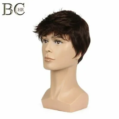 Short Straight Synthetic Wigs For Male Hair Realistic Natural Brown Toupee Wigs • $21.76