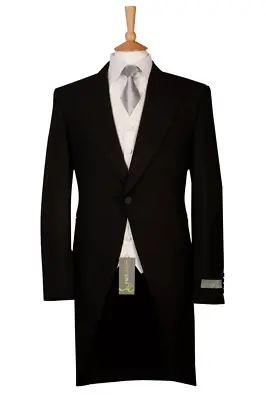 Black Tailcoat Wedding Jacket Herringbone Royal Ascot Morning Coat Wool Tails • $247.43